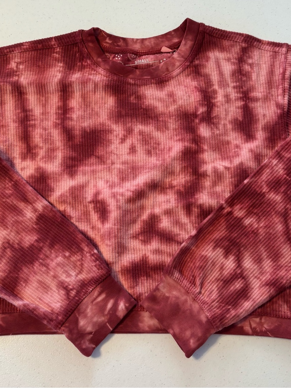 Press Box USA Tie-Dye Ribbed Crewneck Sweatshirt - Small - Wine Pink
